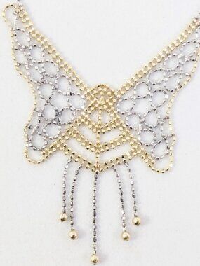 925 Silver & 10K Yellow Gold Butterfly Mesh Beadwork 17" Chain Necklace